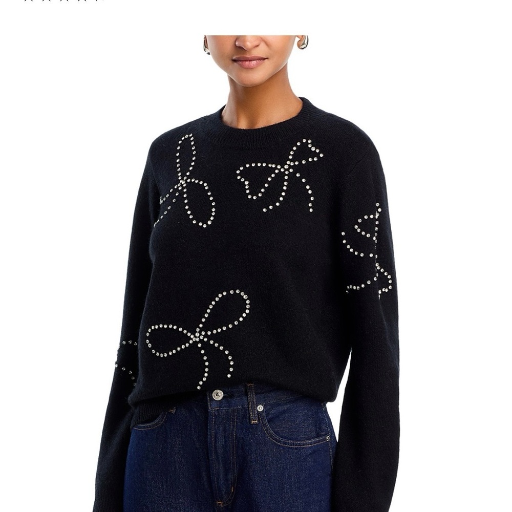 Aqua Black Sweater with Rhinestone Bow Accents